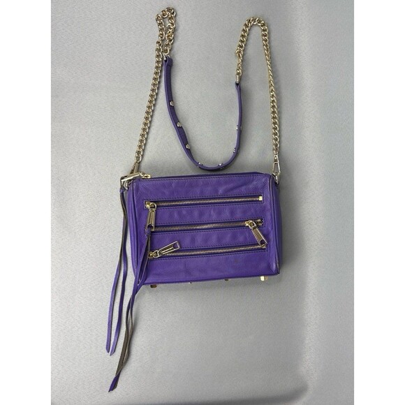 Rebecca Minkoff Purse Mini Five Zip Crossbody Bag or Clutch Purple Leather - Picture 5 of 12
